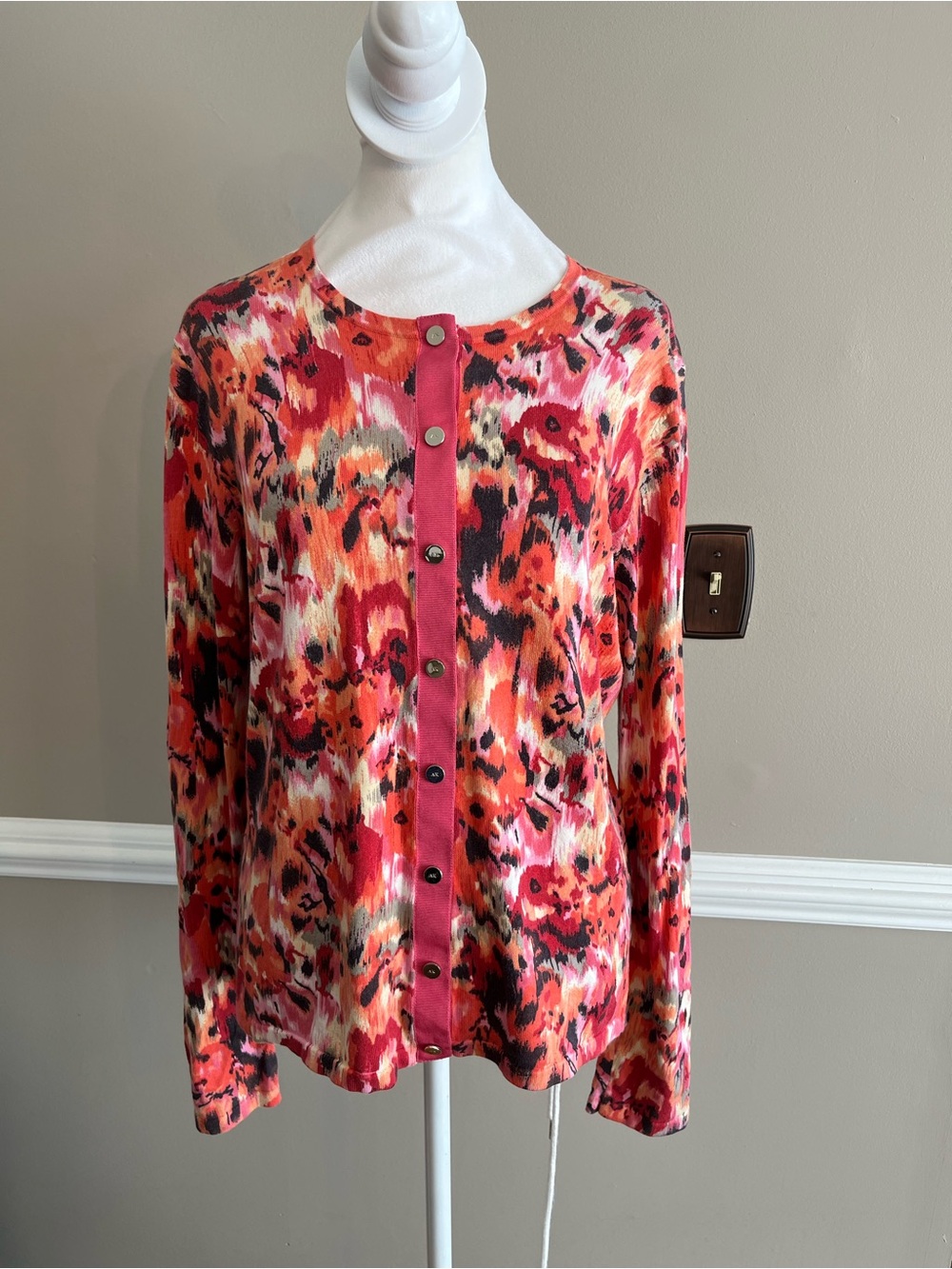 Anne Klein Multi-Color Button-Front Knit lightweight cardigan